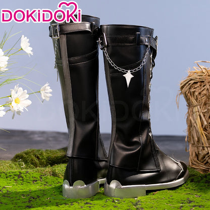 IN STOCK Flins Cosplay Shoes Game Genshin Impact DokiDoki Men Long Black Boots Kyryll Chudomirovich Flins Halloween Cosplay