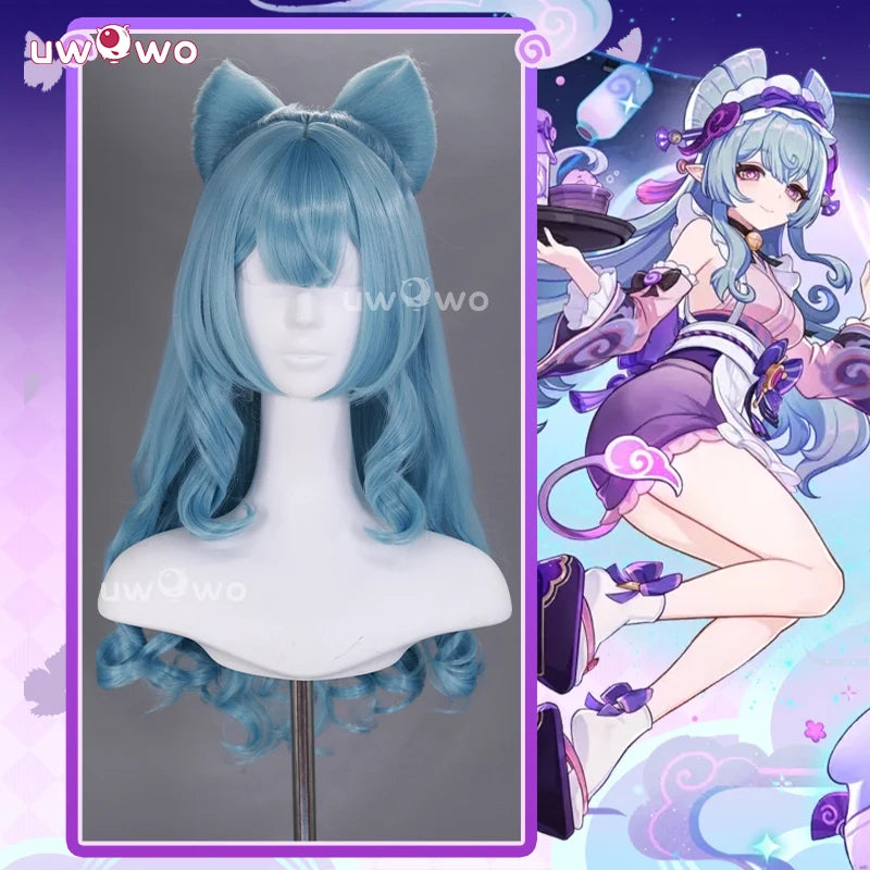 UWOWO Yumemizuki Mizuki Wig Game Genshin Impact Yumemizuki Mizuki Cosplay Wig With Bow Long Dark Blue Hair