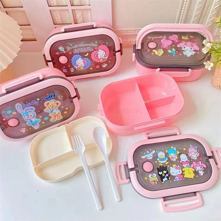 Disney Stitch Cartoon Portable Lunch Box Child Student Hermetic Bento Box Office Portable Double Layer Lunch Box High Capacity
