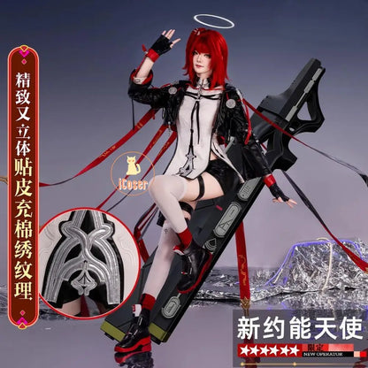 Arknights Exusiai The New Covenant Cosplay Costume Wig Uniform Headwear Earrings Halloween Party for Women Girls Carnival Outfit