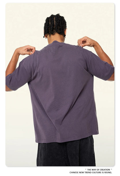 ZODF New Spring Summer 200gsm Washed Cotton T Shirts For Men Unisex Women Retro Casual Basic Solid T-Shirt Brand Tees HY0775