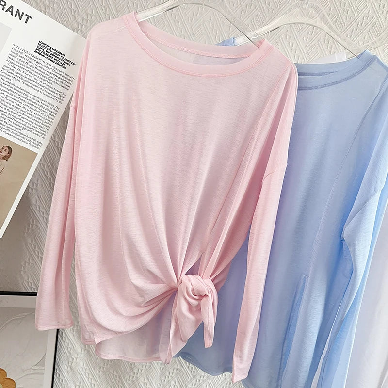Women’s Long Sleeve Yoga Shirt O-Neck Breathable Loose Fit Sports Top for Running Pilates Gym Fitness