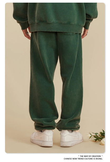 ZODF Winter Men Washed Thick Fleece 400gsm Loose Fit Joggers Sweatpants Streetwear HY0668
