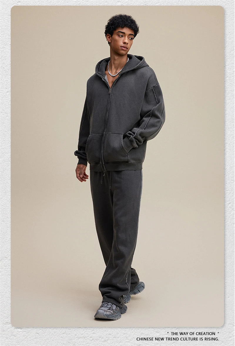 ZODF Retro 2025 Autumn Winter Unisex Zipper Fleece Hoodie 400gsm Washed Batik Warm Hooded Coat HY1084