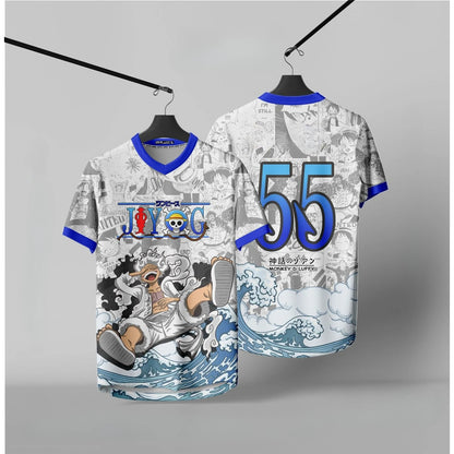 55 Jersey One Piece Monkey D. Luffy Gear 5 Anime Kpop Baseball Hockey Tshirt Fashion Streetwear Anime Daily Unisex Tops Tees Y2k