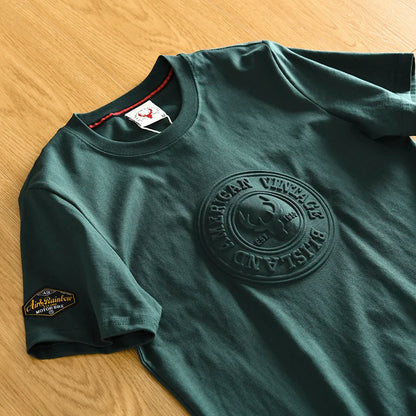 Summer New American Retro Short-sleeved O-neck 3D Printed T-shirt Men's Fashion Simple 100% Cotton Washed Casual Sport Tops