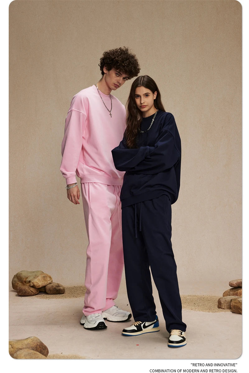 ZODF 2024 Autumn Winter Men's Basic O-Neck Sweatshirt Unisex Loose Solid 430gsm Terry Pullovers Streetwears HY0910