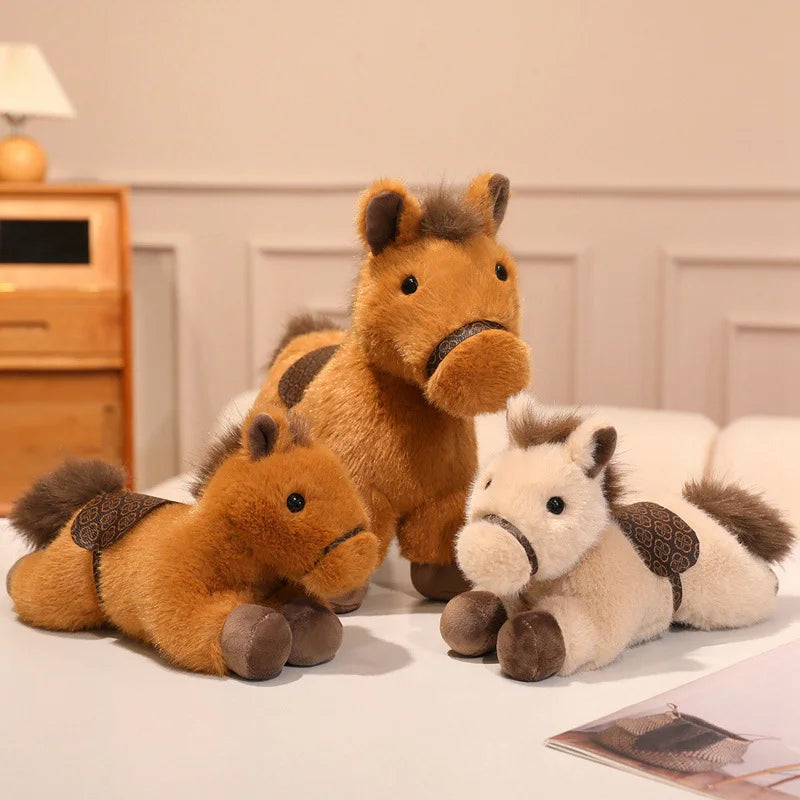New Arrival Cute Saddle Pony Plushies Stuffed Animal Brown Horse Racehorse Soft Toys Birthday Xmas New Year Gift