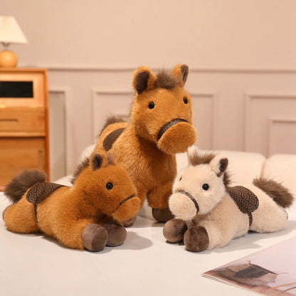 New Arrival Cute Saddle Pony Plushies Stuffed Animal Brown Horse Racehorse Soft Toys Birthday Xmas New Year Gift