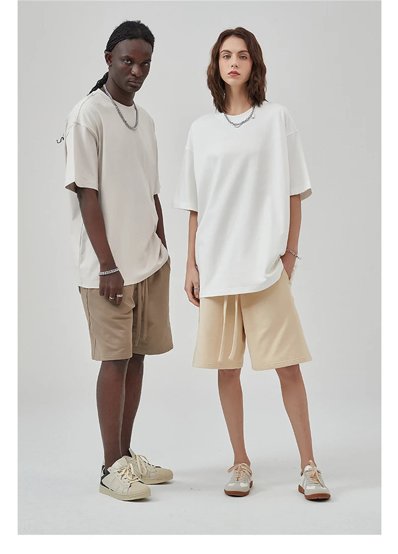 ZODF New Summer Men 275gsm Cotton T Shirts Unisex Women High Street Oversized FG Noshrink Solid T-Shirt Streetwears HY0152