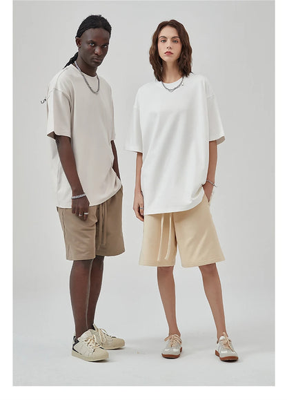 ZODF New Summer Men 275gsm Cotton T Shirts Unisex Women High Street Oversized FG Noshrink Solid T-Shirt Streetwears HY0152