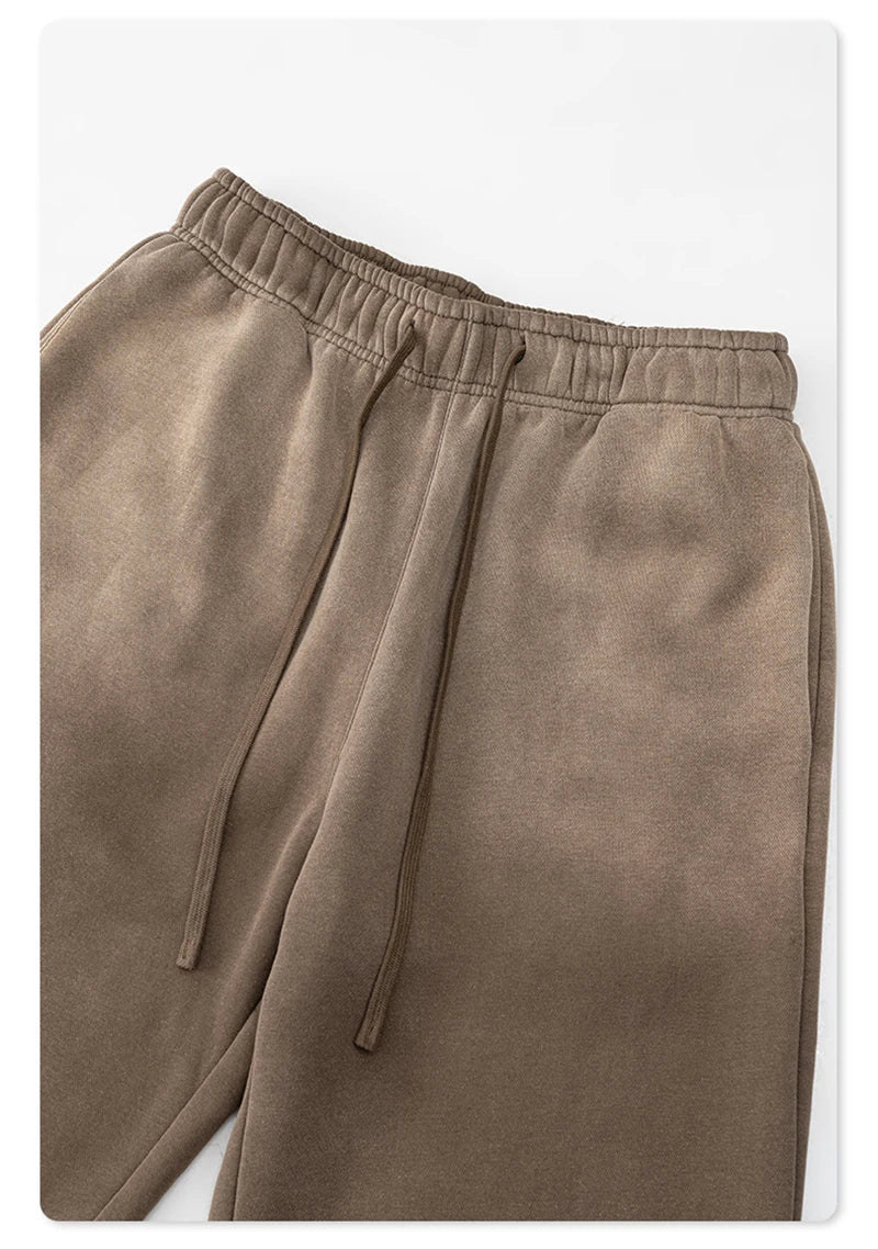 ZODF Retro Winter Monkey Washed Fleece Pants For Men Unisex Washed High Street 332gsm Warm Oversized Straight Trousers HY0892