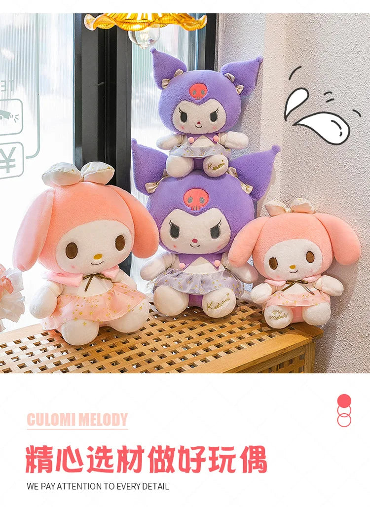 New White Gold Series Kuromi Plush Toy My Melody Sleeping Pillow Cute Stuffed Animal for Kids Birthday Christmas Gift for Girls