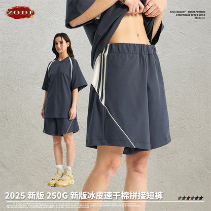 ZODF Fashion Men Summer 250gsm Patchwork Shorts Unisex High Street Loose Fit Quick Dry Sport Shorts Brand Streetwears HY1049