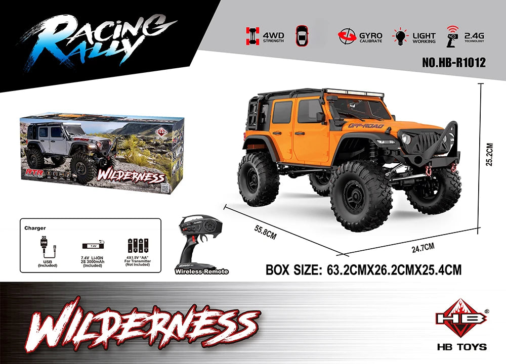 1/10 RC Car HB RTR R1011 Remote Control Vehicle 2.4G Full Proportional Rock Crawler LED Light 4WD Off-Road Climbing Truck Toys