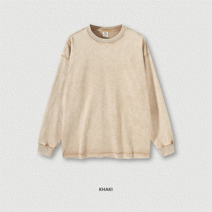 ZODF Retro 2025 Men Autumn Batik Washed T Shirt Unisex Oversized Basic Long Sleeve Solid 270gsm Cotton T-Shirts Tees HY0641