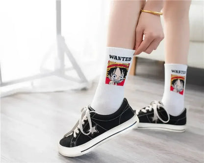 5Pair Anime One Piece Socks Cartoon Luffy Chopper Student Cotton White Long Short Boat Socks Printed Knitted Socks Children Gift