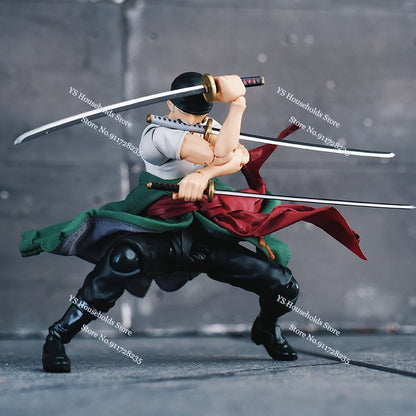 1/12 Anime One Piece Roronoa Zoro Man Soldier Mini Hemline Long Black Green Windbreaker Coat Toys Accessory For 6" Shf Figure