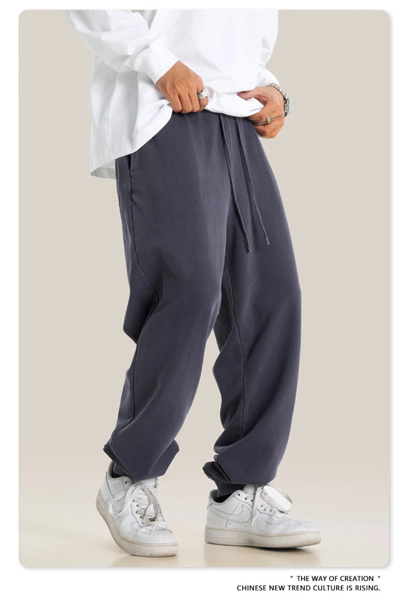 ZODF Retro Men Washed 380gsm 100% Cotton Sweatpant Unisex Loose Sport Solid Joggers Pants For Spring Autumn  HY0901