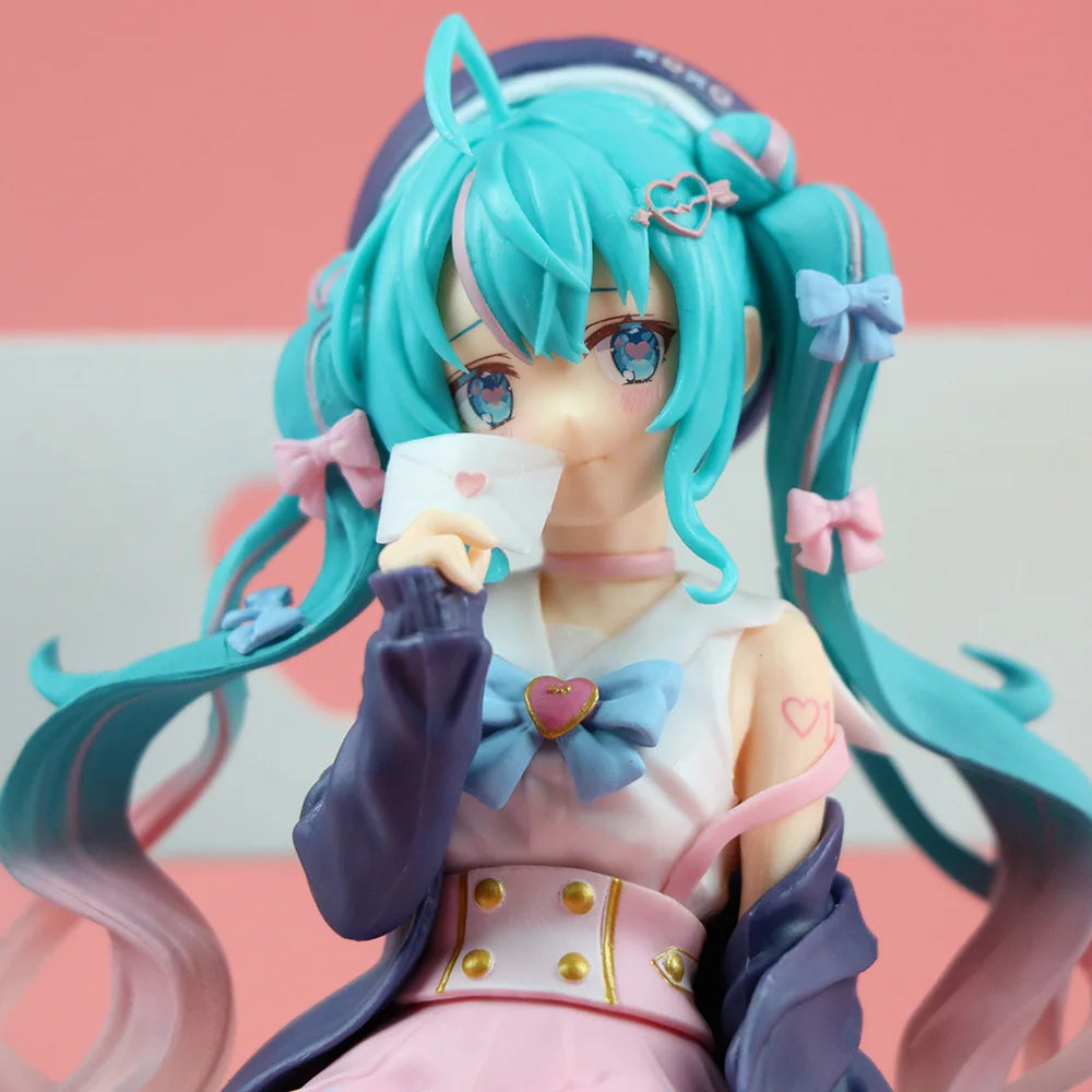 Hatsune Miku Pink Sakura Sitting PVC Anime Figure Model Toy Decoration Collectible Gift - No Box