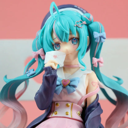 Hatsune Miku Pink Sakura Sitting PVC Anime Figure Model Toy Decoration Collectible Gift - No Box