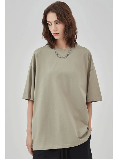 ZODF 2025 Spring Summer Men Solid 100% Cotton T-Shirts Unisex Women Loose 230gsm Noshrink Basic T Shirt Brand Tops HY0151