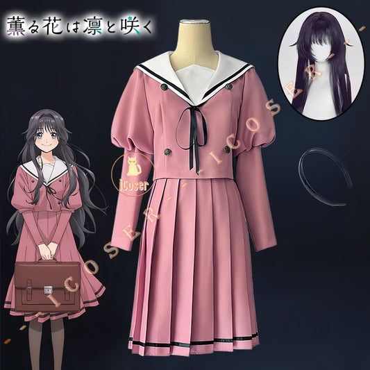 Kaoruko Waguri Cosplay Costume Wig Dress Anime The Fragrant Flower Blooms with Dignity School Uniform Halloween Party Women Girl