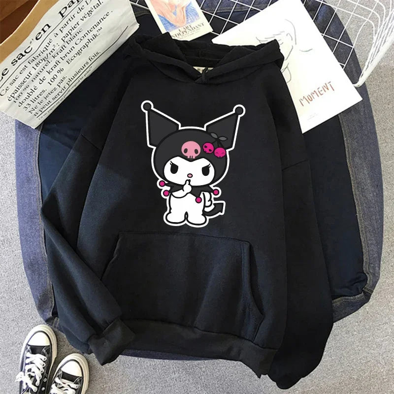 Long Sleeve Y2k Women'S Sweatshirt Luxury Brand Sanrio Kuromi Pattern Print Hoodie Girly Aesthetic Discount Youth Student Tops