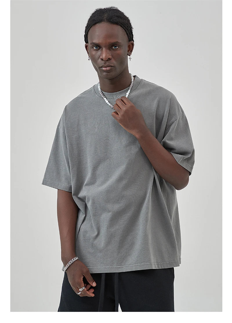 ZODF New Summer Solid Washed Cotton T-Shirts Streetwears For Men Unisex Retro High Street 275gsm Basic Tees Brand Tops HY0071