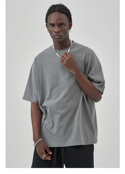 ZODF New Summer Solid Washed Cotton T-Shirts Streetwears For Men Unisex Retro High Street 275gsm Basic Tees Brand Tops HY0071