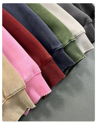 ZODF New 2025 Winter Man's Fleece Zipper Hoodies Unisex Retro 370gsm Loose Boxy Batik Washed Hooded Coats Sweatshirts HY1164