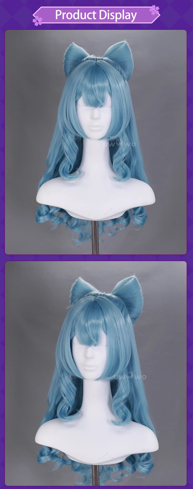 UWOWO Yumemizuki Mizuki Wig Game Genshin Impact Yumemizuki Mizuki Cosplay Wig With Bow Long Dark Blue Hair
