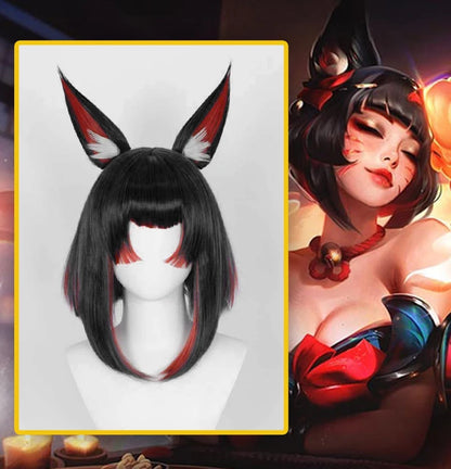 UWOWO Ahri Wig Game League of Legends/LOL: Ahri After Hours Mythic Variant Cosplay Wig With Ears ShortBlack Wig Halloween Wig