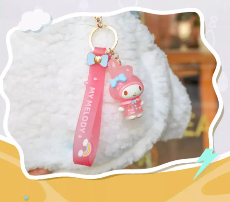 Sanrio Kuromi Pompompurin Mymelody Pochacco Hello Kitty Figure Pendant Keychain Holder Keychain Car Keyring Kids Birthday Gift
