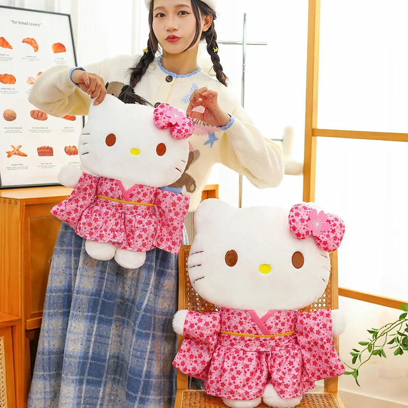 Sanrio Kawaii Hokkaido Japanese Kimono Hello Kitty Plush Toy Cute Sakura Kitten Stuffed Animal Kids Birthday Gift for Children