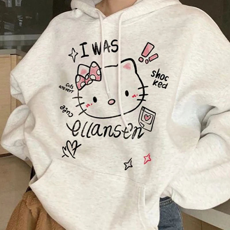 2025 Japanese Anime Hoodies Luxury Brand Sanrio Hello Kitty Pattern Sweatshirt Women Fashion Y2K Gothic Street Outerwear Tops