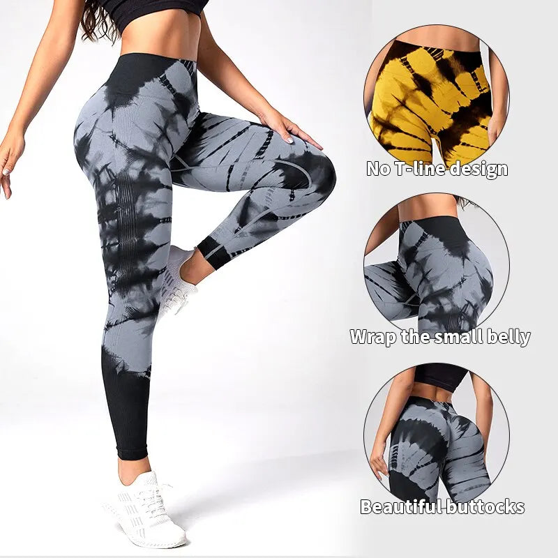 Seamless High Waist Tie Dye Leggings for Women Yoga Fitness Butt Lifting Workout Tights