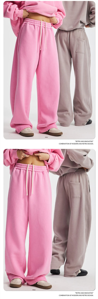 ZODF New 2025 Winter Batik Washed Man Fleece Pants Unisex High Street Distressed Thick Warm Straight Trousers Sweatpants HY1166