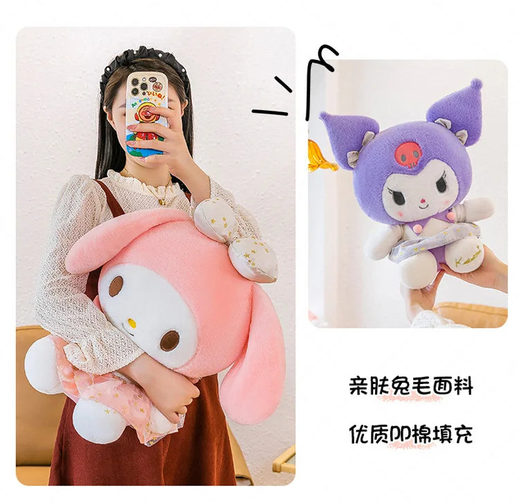New White Gold Series Kuromi Plush Toy My Melody Sleeping Pillow Cute Stuffed Animal for Kids Birthday Christmas Gift for Girls
