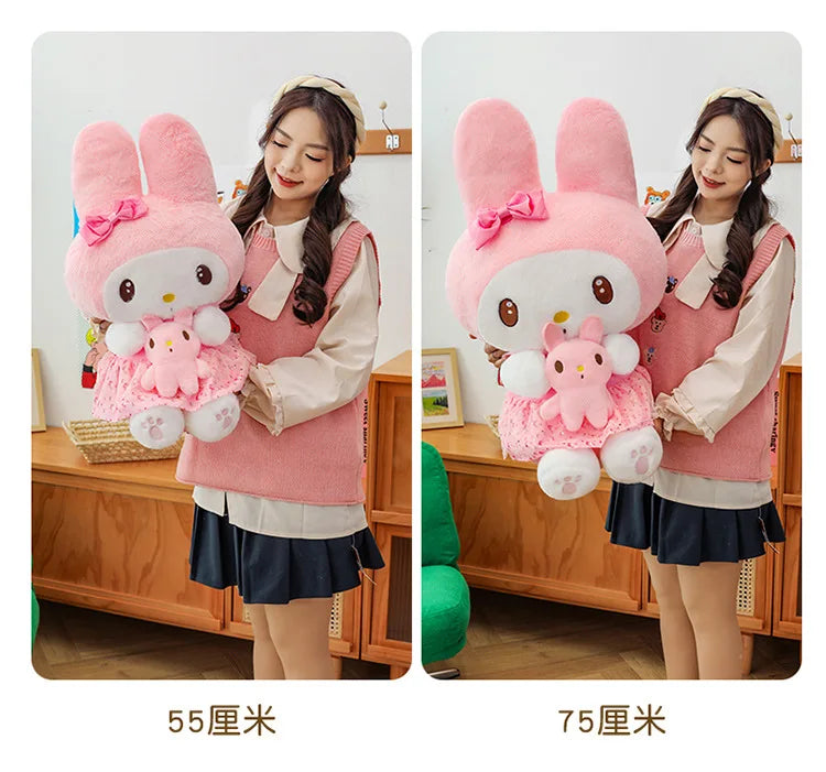 45/55/75CM Big Size Sanrio Hug A Bunny Kuromi My Melody Plushies Cartoon Anime Stuffed Children Toy Comfortable Soft Doll Gift