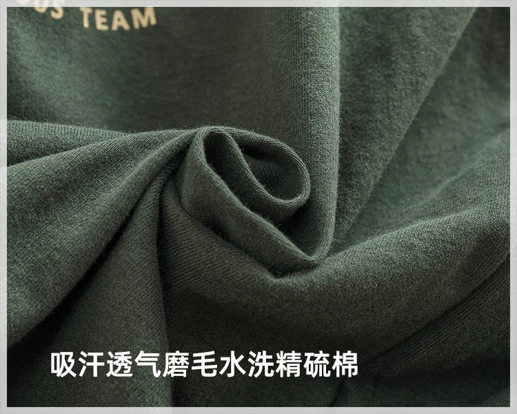 Autumn New American Retro Long-sleeved O-neck Letter Printed T-shirt Men's Fashion Simple 100% Cotton Washed Casual Sport Tops