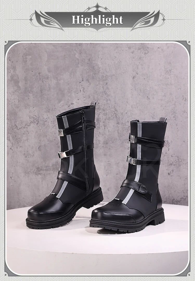 IN STOCK Rover Qiuyuan Cosplay Shoes Game Wuthering Waves DokiDoki-SR Black Leather Shoes Rover Cosplay Men Christmas Long Boots