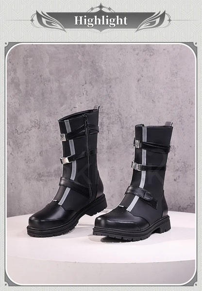 IN STOCK Rover Qiuyuan Cosplay Shoes Game Wuthering Waves DokiDoki-SR Black Leather Shoes Rover Cosplay Men Christmas Long Boots
