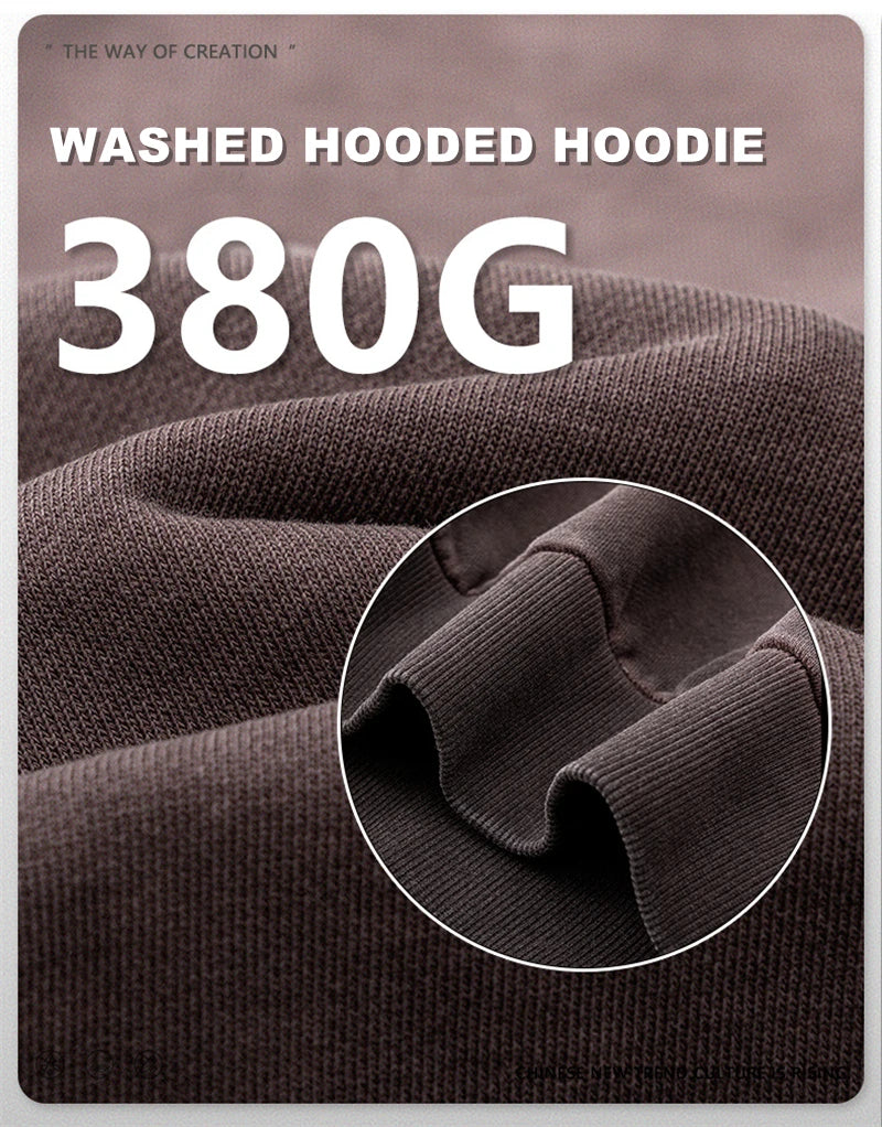 ZODF American Retro Washed Cotton Hoodie For Men Unisex Autumn High Street Oversized Knitted 380gsm Hooded Pullovers Coat HY0913