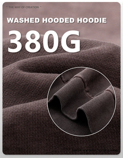 ZODF American Retro Washed Cotton Hoodie For Men Unisex Autumn High Street Oversized Knitted 380gsm Hooded Pullovers Coat HY0913