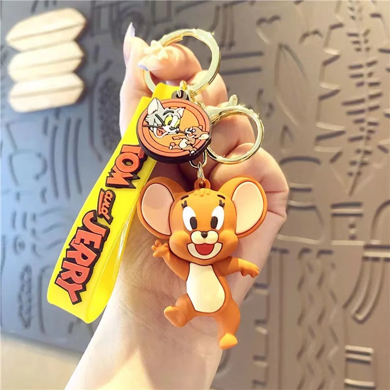 Anime Disney Keychain kawaii Tom and Jerry Cartoon Figure PVC Doll Bag Keyring Ornament Accessories Children Toys Birthday Gifts