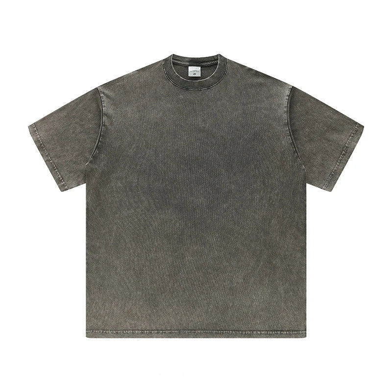 ZODF Men's Summer Batik Washed 250gsm T Shirts Retro Vintage Unisex Basic Loose Solid Cotton T-Shirt Brand Tops 2024 New HY0753