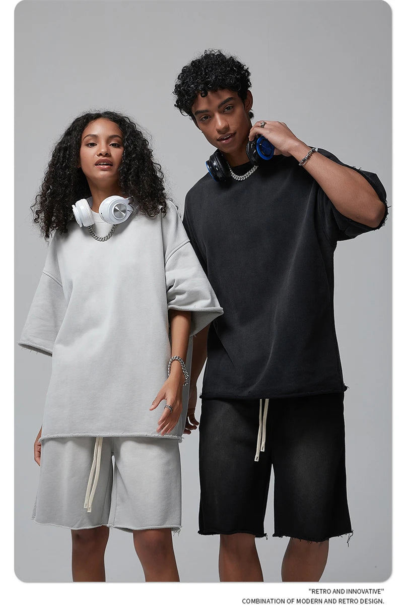 ZODF Spring Summer Men Washed Spray Dyeing T Shirts Unisex Heavy Weight Plush Distressed 360gsm T-Shirt Brand Tops HY0780