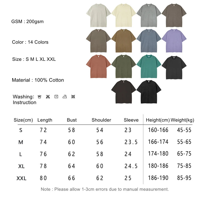 ZODF 2024 Summer Men 200gsm Washed Cotton Solid T Shirts Loose Unisex Male Casual Basic Comfortable T-Shirt Brand Tees HY0254