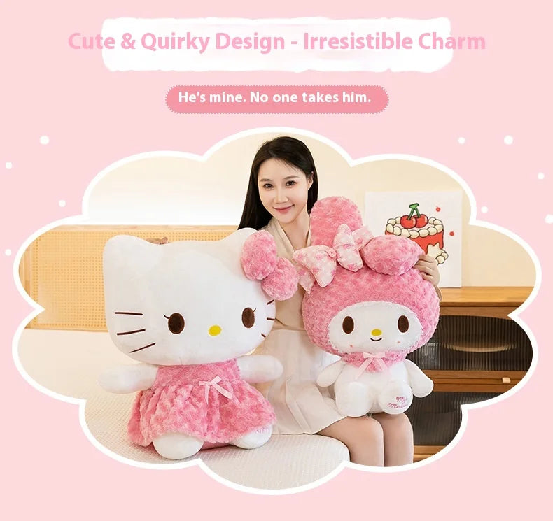 30cm/60cm Aoger Hello Kitty Kawaii Rose My Melody Cartoon Stuffed Animals Soft Plush Doll Companion Toy Children Birthday Gift